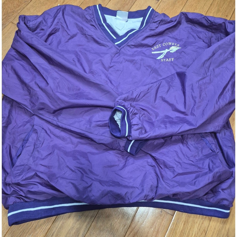 Rawlings East Coweta Staff Windbreaker Pullover Purple V-Neck Jacket Mens 2XL